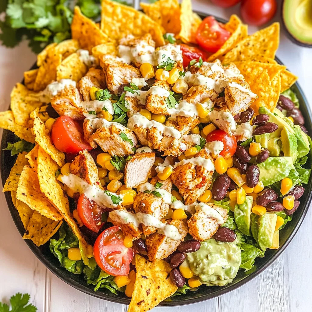 Loaded Chicken Taco Salad with Creamy Lime-Cilantro Dressing