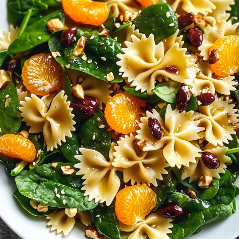 Mandarin Pasta Spinach Salad with Teriyaki Dressing