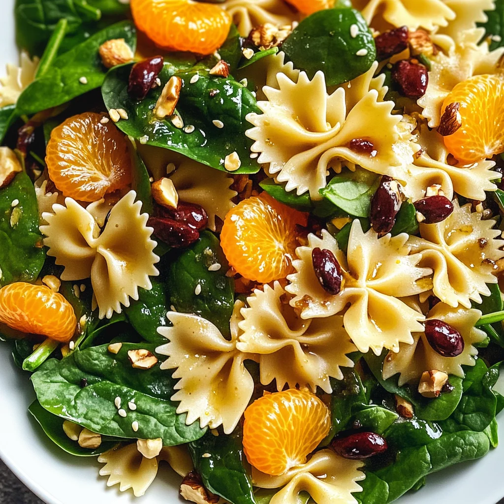 Mandarin Pasta Spinach Salad with Teriyaki Dressing
