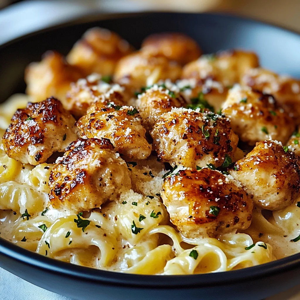 Garlic Butter Chicken Bites with Creamy Parmesan Pasta