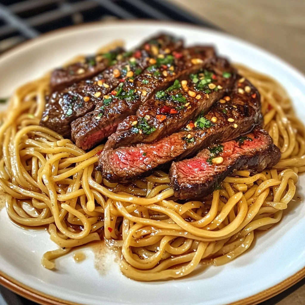 Garlic Butter Steak With Lightning Noodles Recipe