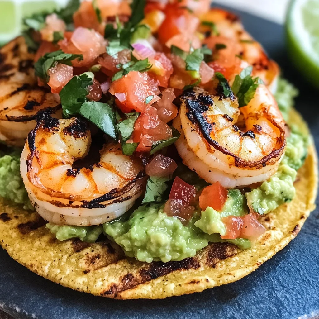 Grilled Shrimp Tostadas with Guacamole & Pico de Gallo