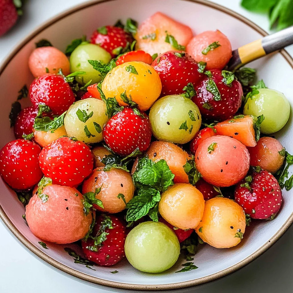 Melon Strawberry Salad with Lime Mint Dressing