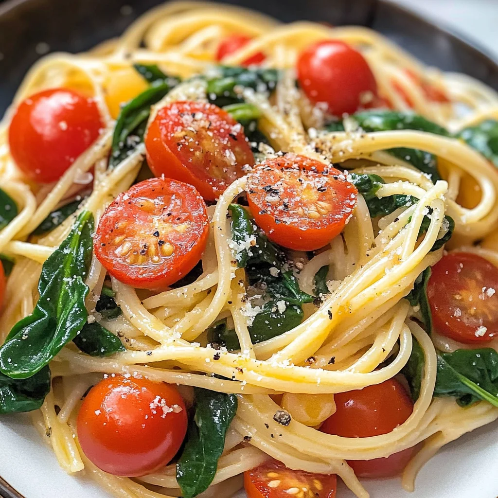 Pasta with Tomatoes and Spinach.
