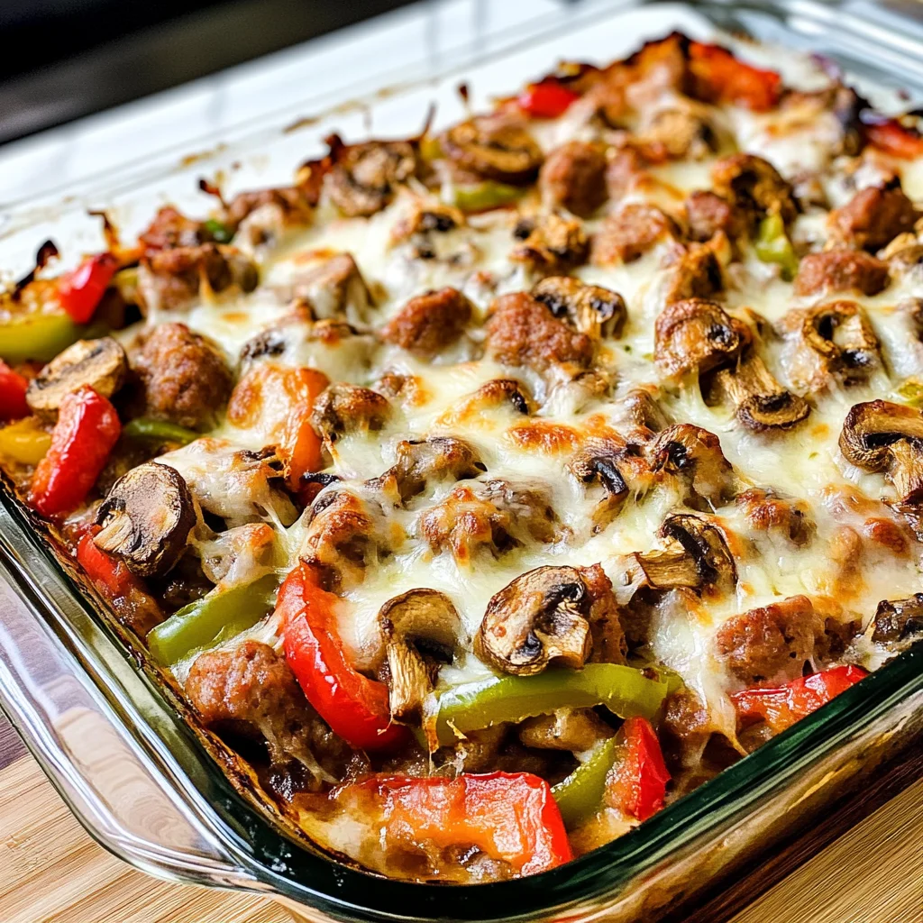 Sausage, Peppers, and Mushrooms Low-Carb Cheesy Bake