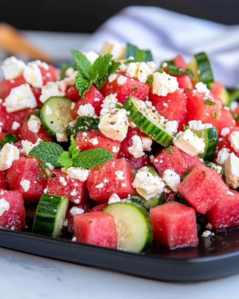 Watermelon Salad With Feta, Mint, and Cucumber