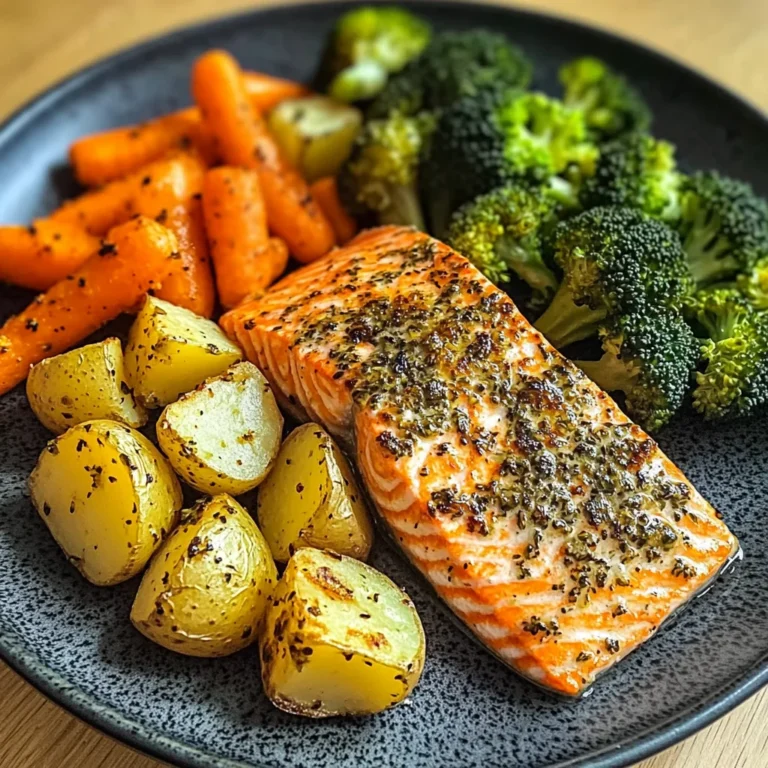 Garlic Salmon with Herbed Potatoes, Carrots & Broccoli