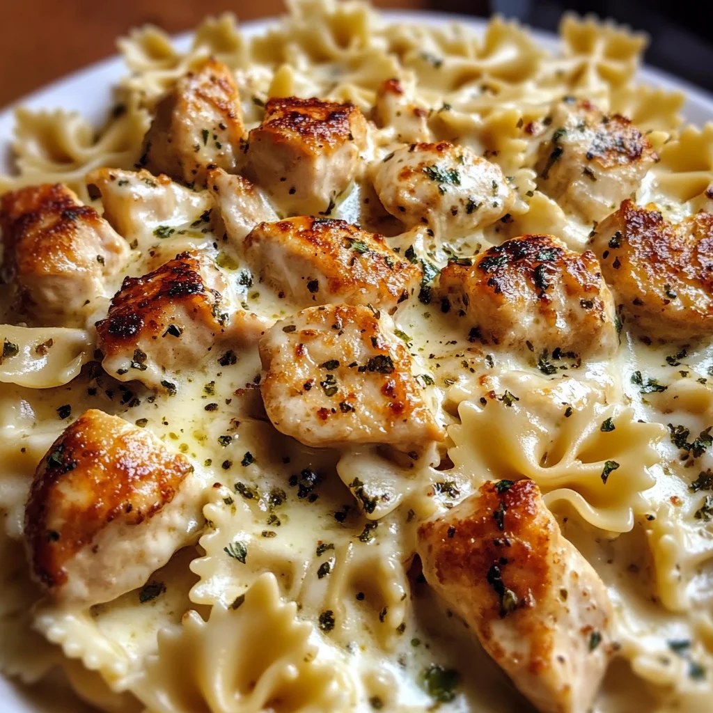 Mozzarella Garlic Butter Chicken Bowties in Cheesy Cream