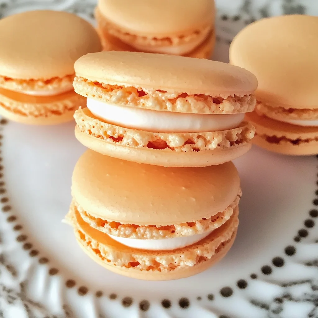 Peach Macarons with Fresh Peaches and Cream