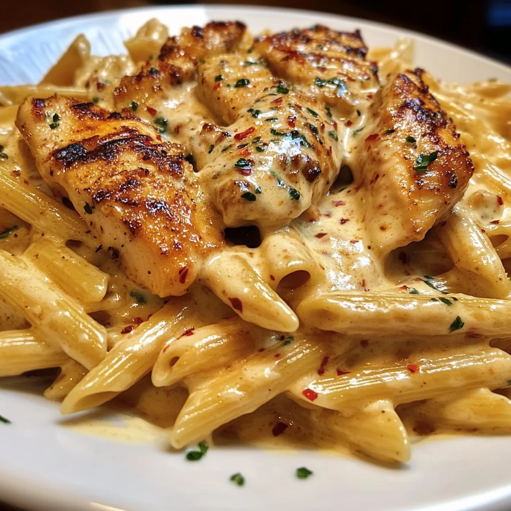 Spicy Garlic Chicken Penne in Velveeta Alfredo