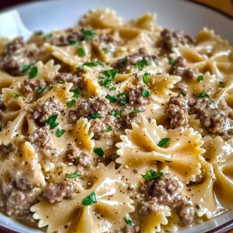 Creamy Parmesan Garlic Beef Bowtie Pasta
