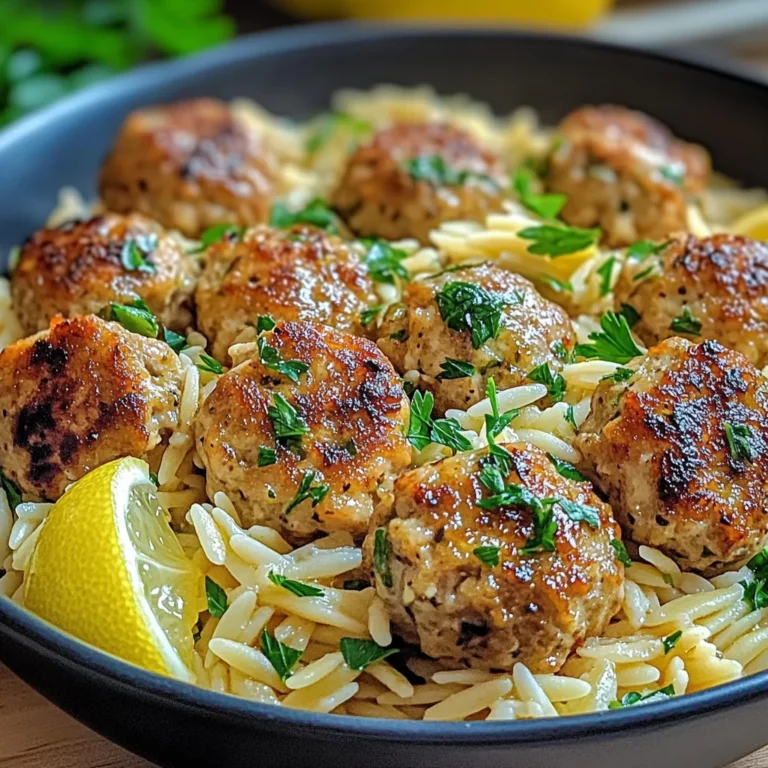 Greek Chicken Meatballs with Lemon Orzo
