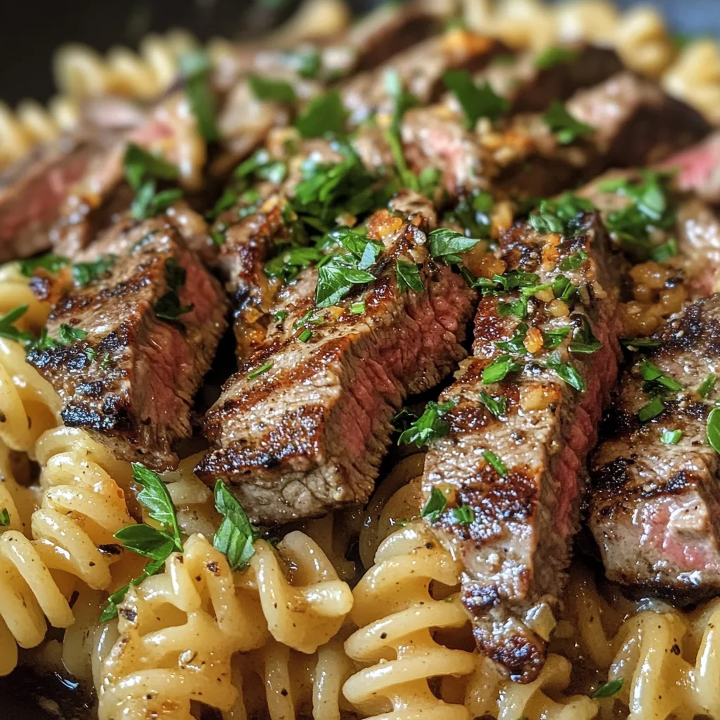One-Pot Creamy Spicy Garlic Butter Steak & Pasta