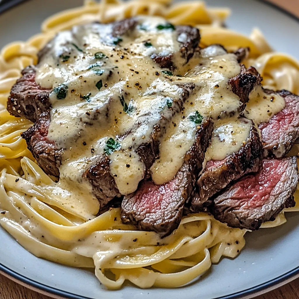 Savory Steak Gorgonzola Alfredo with Creamy Parmesan Sauce