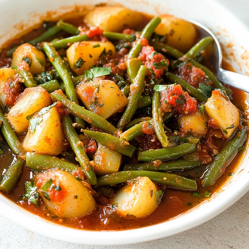 Mediterranean Braised Green Beans with Potatoes and Basil